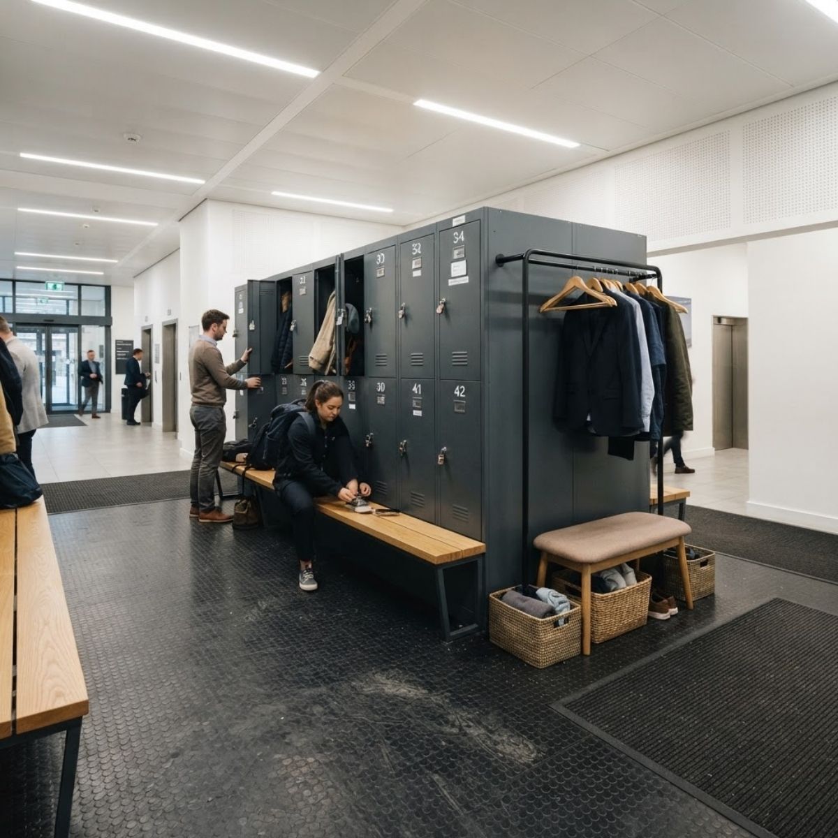 Bancos de vestuario y complementos necesarios en una empresa